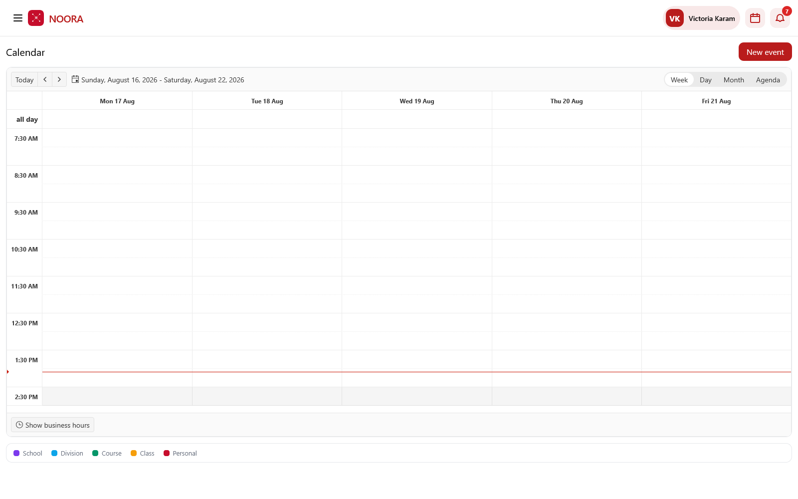 Family calendar in week view with scope legend