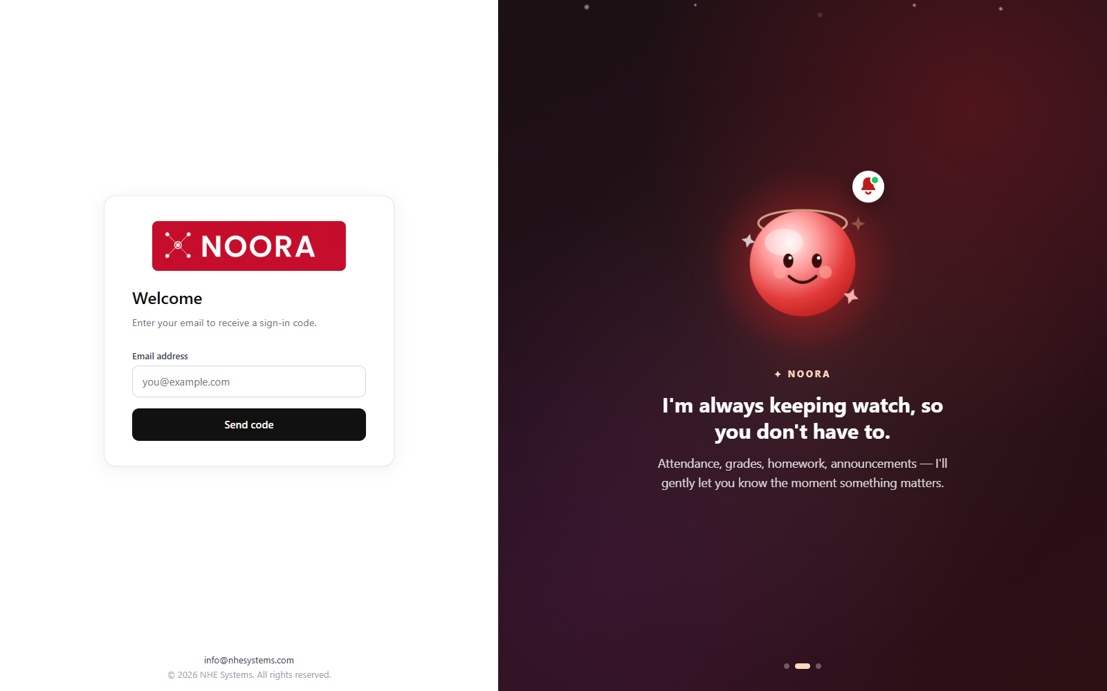 Noora family portal sign-in screen
